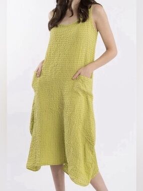 Luna Luz Tank Linen Blend Maxi Dress Sleeveless Pockets Lagenlook $166MSRP Large